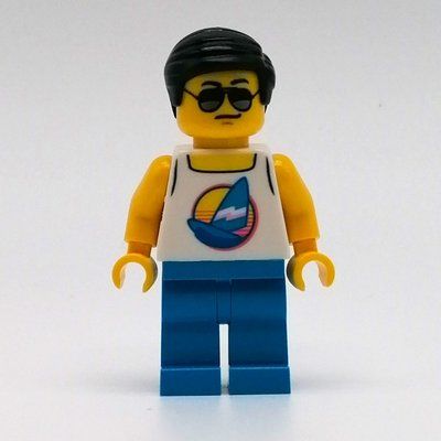 Figurine Man, White Tank Top with Windsurfer, Dark Azure Legs, Sunglasses du set 40344
