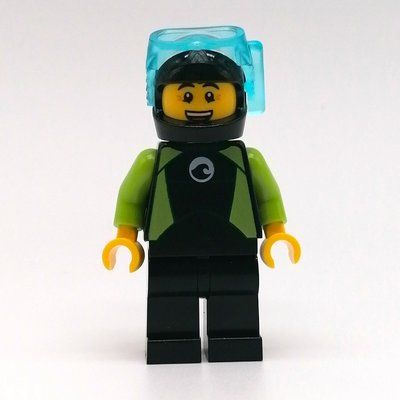 Figurine Diver, Man, Black and Lime Wetsuit, Black Helmet and Mask du set 40344
