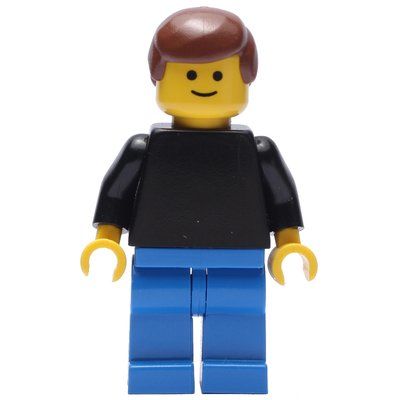 Minifigure Man, Plain Black Torso, Blue Legs, Reddish Brown Hair from set 10405