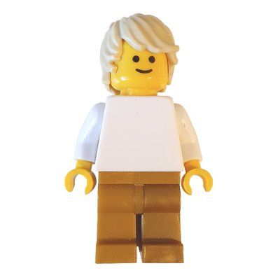 Minifigure Man, Plain White Torso, Pearl Gold Legs, Tan Hair from set 10405