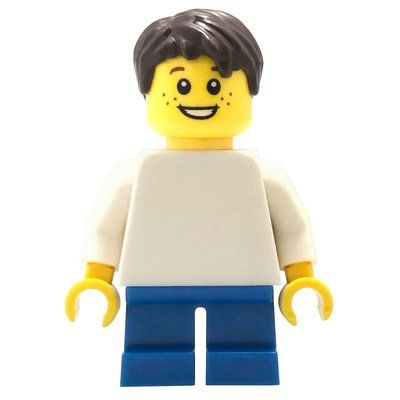 Figurine Boy, Plain White Torso, Short Blue Legs, Dark Brown Hair du set 850791