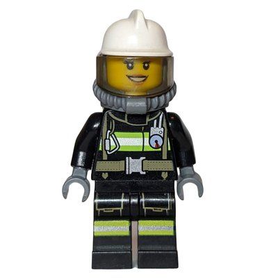 Figurine Firefighter, Female, Black Fire Suit with Gauge and Straps, White Helmet, Breathing Apparatus, Airtanks (3626cpr0893 Head) du set 60111