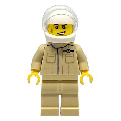 Minifigura Race Driver, Tan Torso, Tan Legs, White Helmet del set 75894