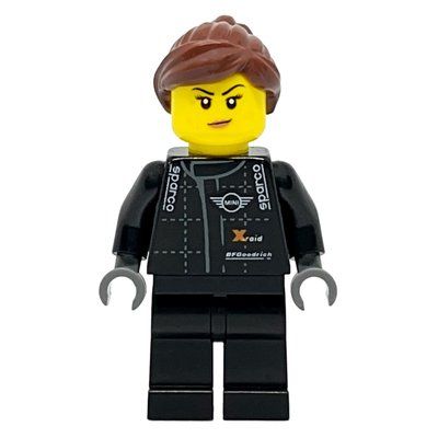 Minifigura Race Driver, Black Torso, Black Legs, Reddish Brown Hair del set 75894