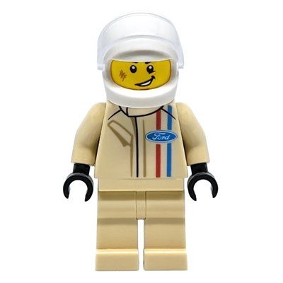Minifigur Race Driver, Tan Torso, Tan Legs, White Helmet, ford aus Set 75881