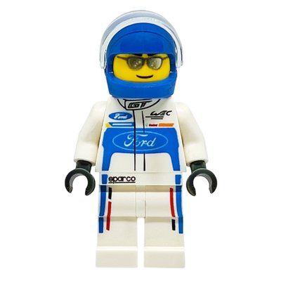 Minifigur Race Driver, White Torso, White Legs, Blue Helmet, Ford aus Set 75881