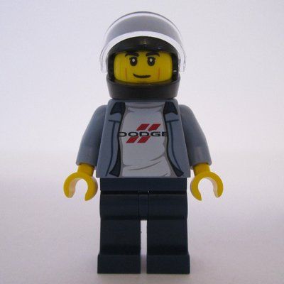 Minifigure Race Driver, Sand Blue Torso, Dark Blue Legs, Black Helmet, Dodge from set 75893