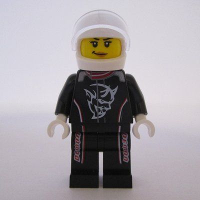 Minifigure Race Driver, Black Torso, Black Legs, White Helmet. Demon from set 75893