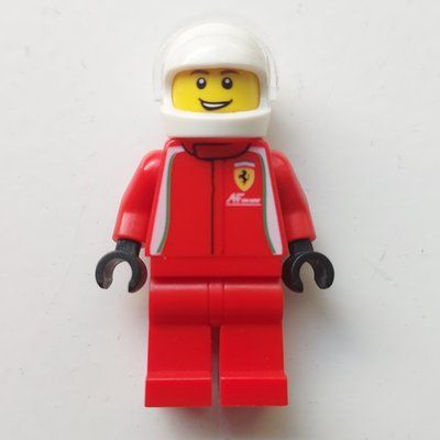 Minifiguur Race Driver, Red Torso, Red Legs, White Helmet, Ferrari uit set 75908