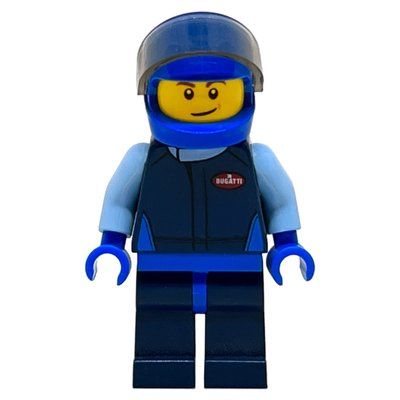 Minifigure Race Driver, Dark Blue Torso, Dark Blue Legs, Blue Helmet, Bugatti del set 75878