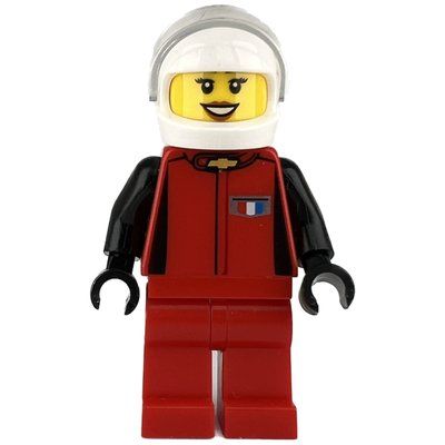 Minifigur Race Driver, Red Torso, Red Legs, White Helmet, Chevrolet aus Set 75874