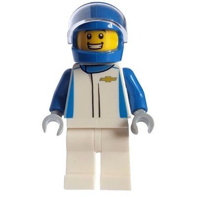 Minifigurka Race Driver, White Torso, White Legs, White Helmet, Chevrolet z zestawu 75891