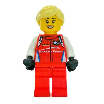Minifigurka Race Driver, Red Torso, Red Legs, Black Helmet, Ferrari, Bright Light Hair z zestawu 75886
