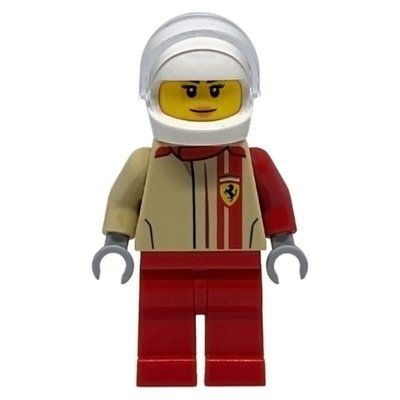 Minifigur Race Driver, Tan Torso, Red Legs, White Helmet, Ferrari aus Set 75889