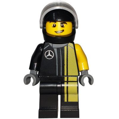 Minifigura Race Driver, Black Torso, Black Legs, Black Helmet, Mercedes del set 75877