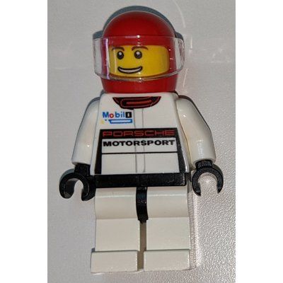 Minifiguur Race Driver, White Torso, White Torso, Red Helmet, Porsche uit set 75912