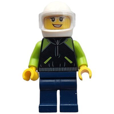 Minifigure Race Driver, Black Torso, Dark Blue Legs, White Helmet, Porsche from set 75888