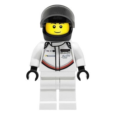 Minifigure Race Driver, White Torso, White Legs, Black Helmet, Porsche from set 75888