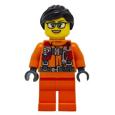 Figurine Coast Guard, Woman, Orange Jumpsuit, Reddish Brown Hair, Glasses du set 60155