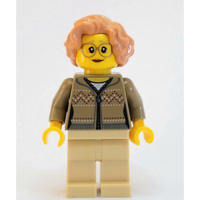 Figurine Woman, Dark Tan Cardigan with Zipper, Tan Legs, Nougat Hair, Glasses du set 60235