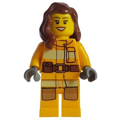 Minifigur Firewoman, Bright Light Orange Fire Suit, Reddish Brown Hair aus Set 4428