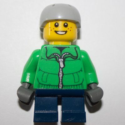 Figurine Boy, Green Jacket, Short Dark Blue Legs, Light Bluish Gray Helmet du set 60023