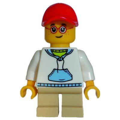 Minifiguur Kid - White Torso, Tan Legs, Red Cap uit set 40305