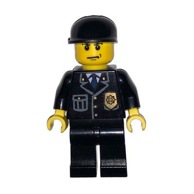 Minifigure Policeman, Black Jacket with Pocket and Badge, Black Cap from set 7724