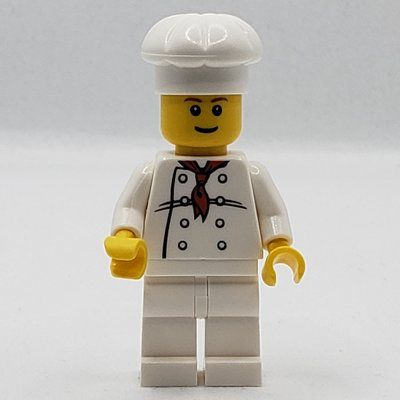 Minifigure Chef, Red Neckerchief, White Legs, Smile, Reddish Brown Eyebrows from set 7724