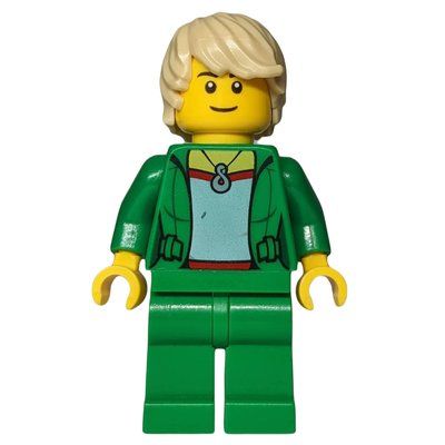 Minifigur Woman, Open Green Jacket with Necklace, Tan Hair aus Set 45022
