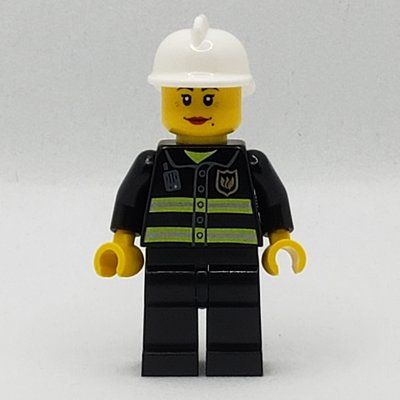 Figurine Firewoman, Black Fire Jacket with Radio and Badge, White Helmet du set 9348