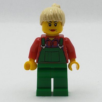 Figurine Woman, Green Overalls over Red Plaid Shirt, Tan Ponytail du set 9348