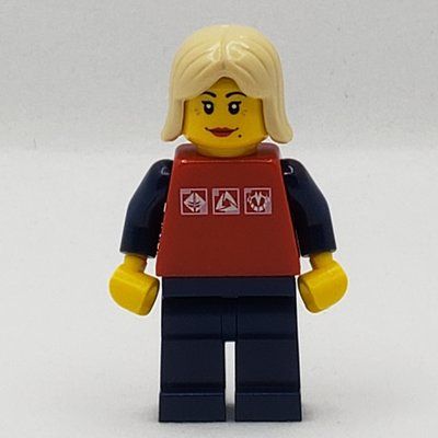 Figurine Woman, Red Shirt with Dark Blue Arms, Dark Blue Legs, Tan Hair du set 9348