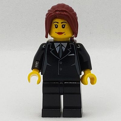 Figurine Woman, Black Suit with Tie, Dark Red Hair du set 9348