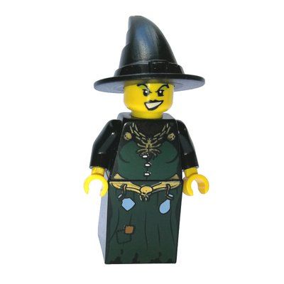 Figurine Witch, Dark Green Dress with Spider Necklace and Bottles, Black Hat du set 7979