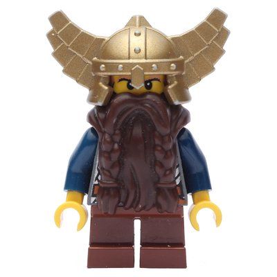 Figurine Dwarf, Armor with Shoulder Strap, Short Reddish Brown Legs, Beard, Winged Helmet du set 7979