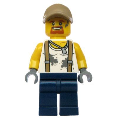Figurine Mechanic, Dirty White Shirt with Suspenders, Dark Blue Legs, Dark Tan Cap, Goatee Beard du set 60162