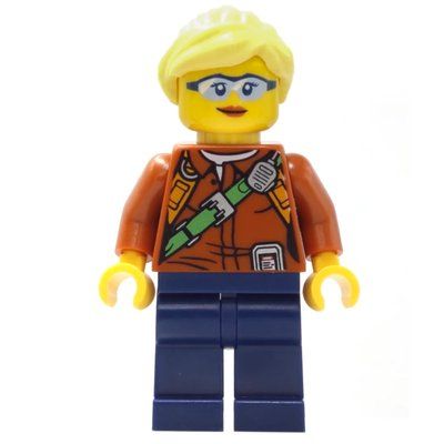 Figurine Explorer, Woman, Shirt with Radio and Green Belt, Bright Light Yellow Hair, Glasses du set 60162