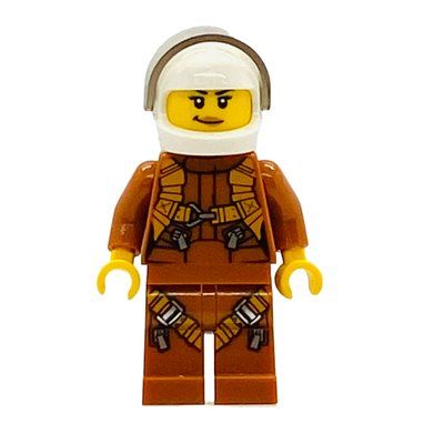 Figurine Pilot, Woman, Dark Orange Jumpsuit, White Helmet with Visor du set 60158