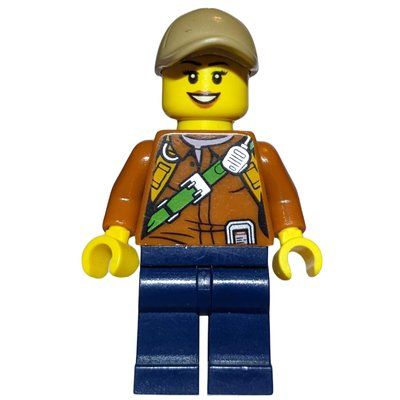 Minifigure Explorer, Woman, Shirt with Straps and Radio, Dark Tan Cap from set 60161