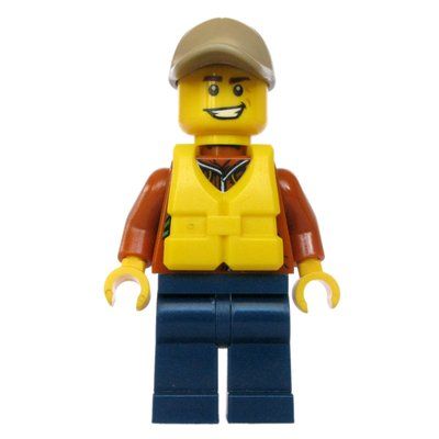 Minifigurka Explorer, Jacket with Pouches, Radio, and Rope, Dark Tan Cap, Yellow Life Vest z zestawu 60160
