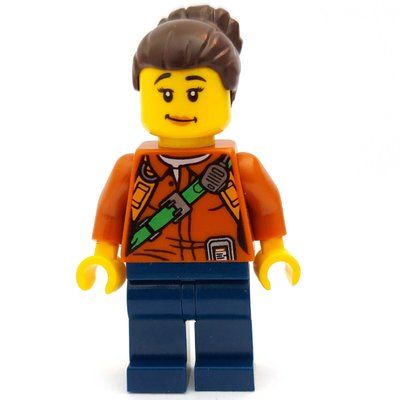 Minifigur Explorer, Woman, Shirt with Straps and Radio, Dark Brown Hair aus Set 60159