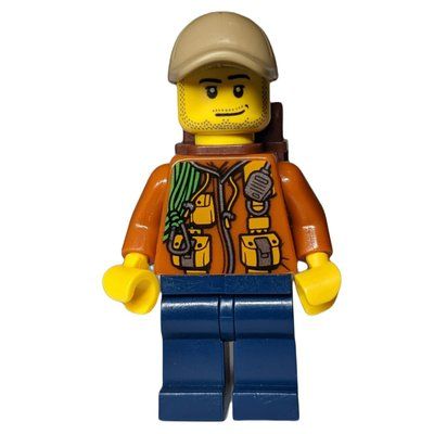 Figurine Explorer, Jacket with Pouches, Radio, and Rope, Dark Tan Cap, Backpack, Stubble du set 40177