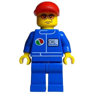 Minifigur Racer, Blue Jumpsuit with Octan Logo, Red Cap, Orange Sunglasses aus Set 4433