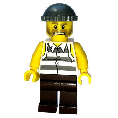 Figurine Criminal, Torn Prison Shirt, Dark Brown Legs, Dark Bluish Gray Hat du set 4437