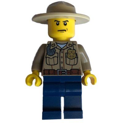 Figurine Forest Police / Ranger, Dark Tan Shirt with Radio and Badge, Dark Blue Legs, Tan Campaign Hat, Stern du set 4438