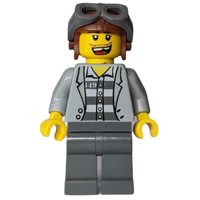 Figurine Criminal, Open Light Bluish Gray Jacket over Prison Shirt, Reddish Brown Hat with Goggles du set 4438