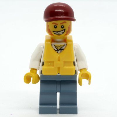 Figurine Criminal, Overalls over Prison Shirt, Dark Red Cap, Yellow Life Vest du set 4205
