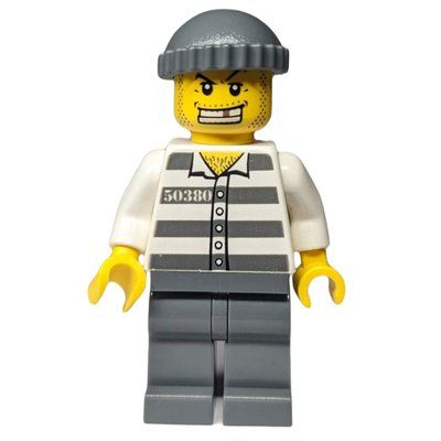 Figurine Criminal, Prison Shirt with #50380, Dark Bluish Gray Legs, Dark Bluish Gray Hat, Gold Tooth du set 3658