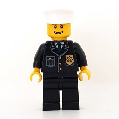 Figurine Policeman, Black Jacket with Pocket and Badge, White Hat, Open Mouth du set 3658